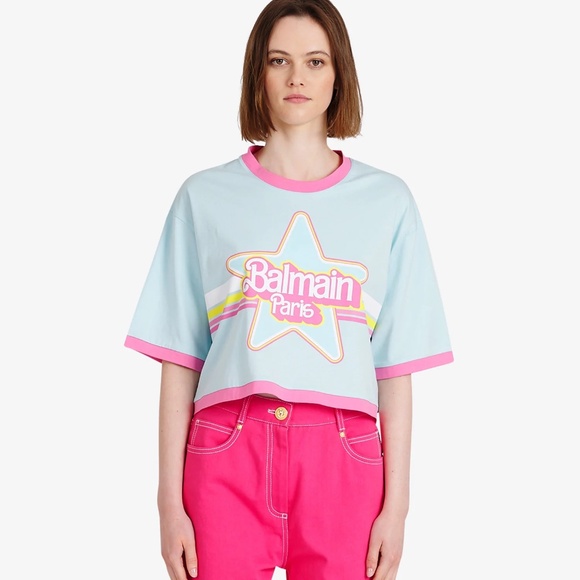Balmain x Barbie Blue Cropped T-Shirt - Limited Edition (Size- S, M, L) - Picture 3 of 6